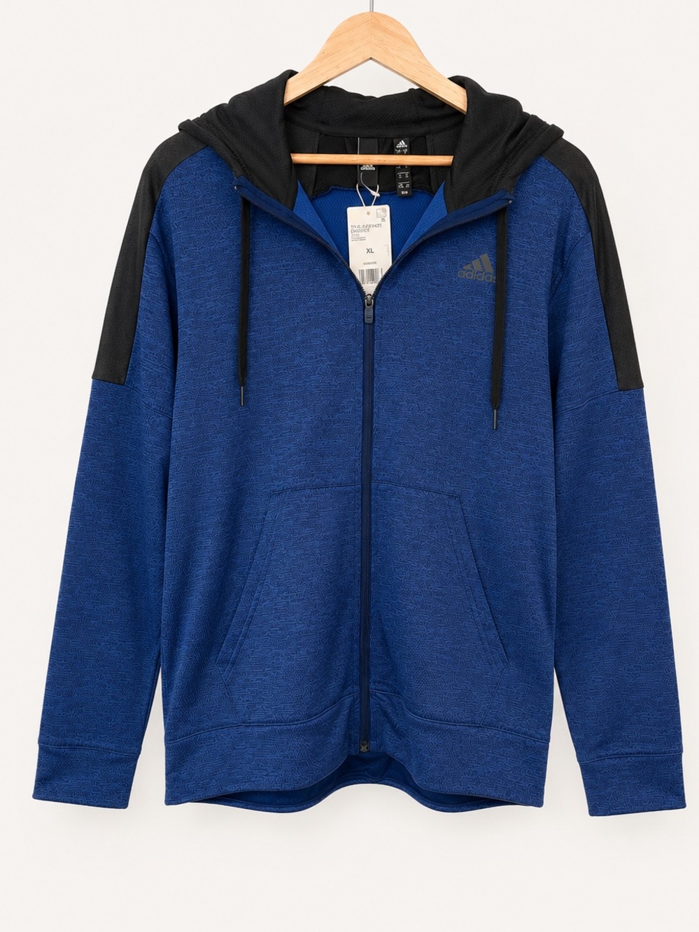 Adidas Men’s XL Full Zip Hoodie Blue Black NWT Athletic Sweatshirt Jacket